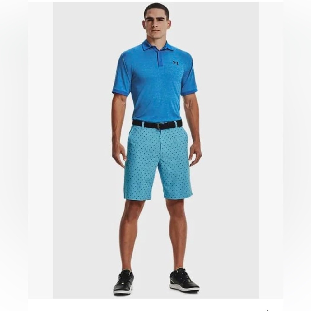 Under Armour drive printed golf shorts fresco blue cruise blue halo gray 49 NWT